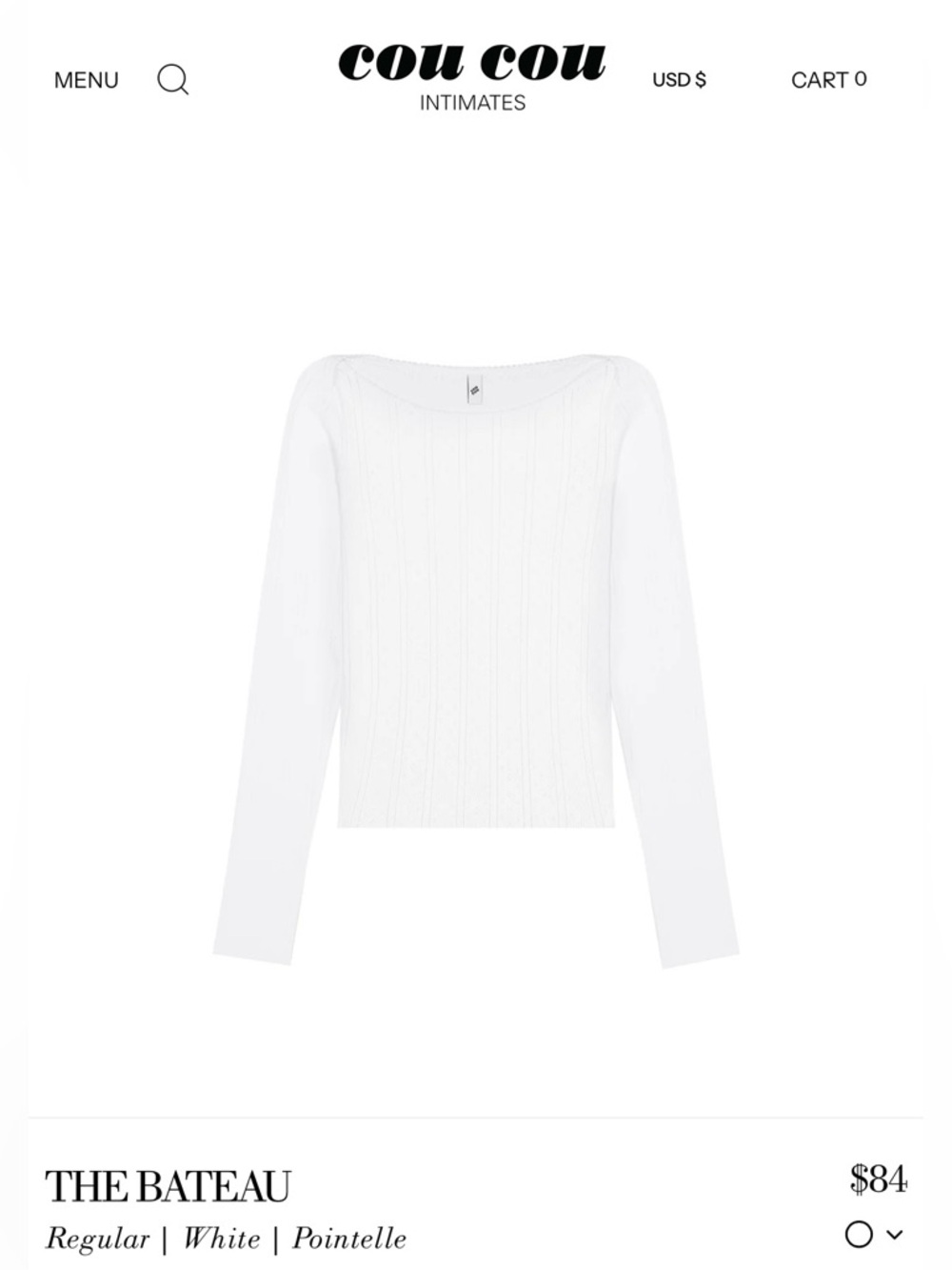 cou cou intimates white Long-Sleeve Pointelle Top - Picture 2 of 5